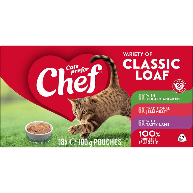 Chef Variety Classic Loaf Pouches Cat Food 18 x 100g, , hi-res