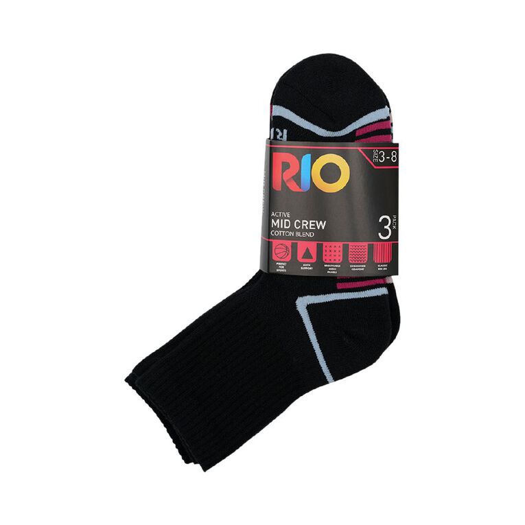 Rio Women's Active Mid Crew Socks 3 Pack, Black, hi-res