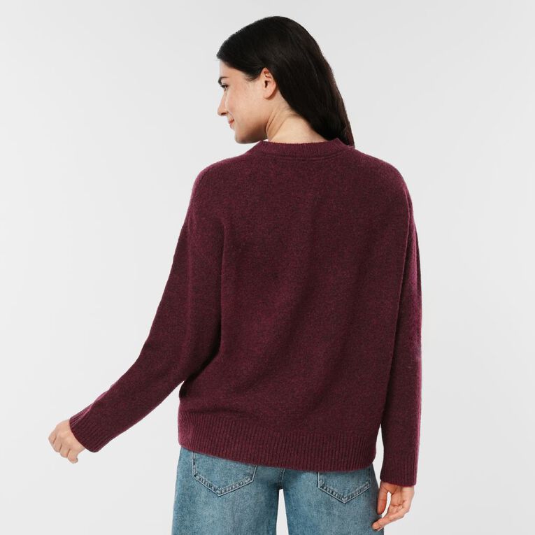 H&H Women's Cosy Oversized Crew Cardigan, Red Dark, hi-res
