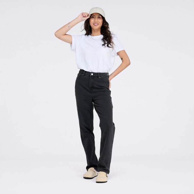 H&H Women's High Rise 90's Straight Jeans, Black, hi-res