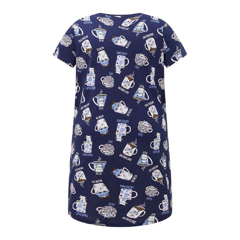 H&H Women's Plus V-Neck Tee Nightie, Blue Dark, hi-res