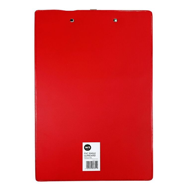 WS Clipboard Single PVC Red Mid Foolscap, , hi-res