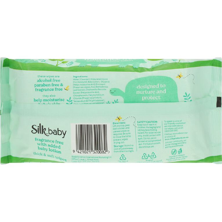 Silk Baby Wipes Fragrance Free 80 Pack, , hi-res