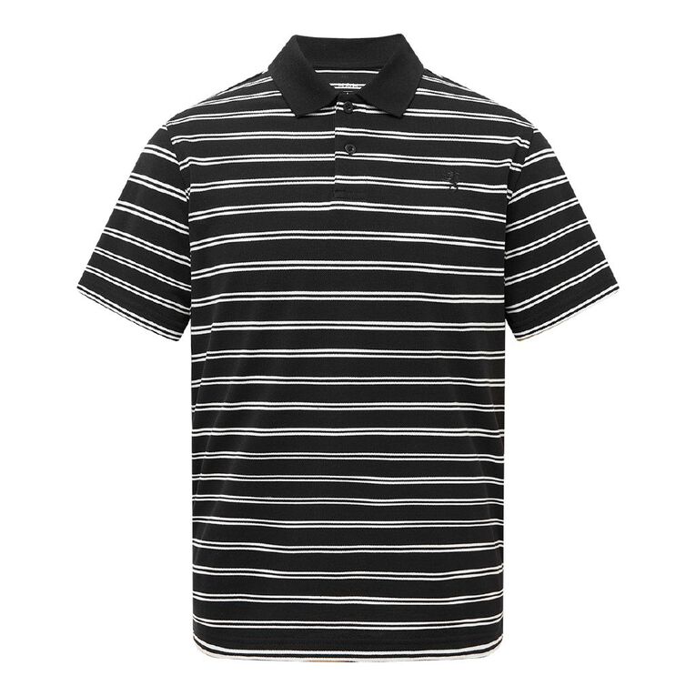 H&H Men's Stripe Polo, Black/White, hi-res