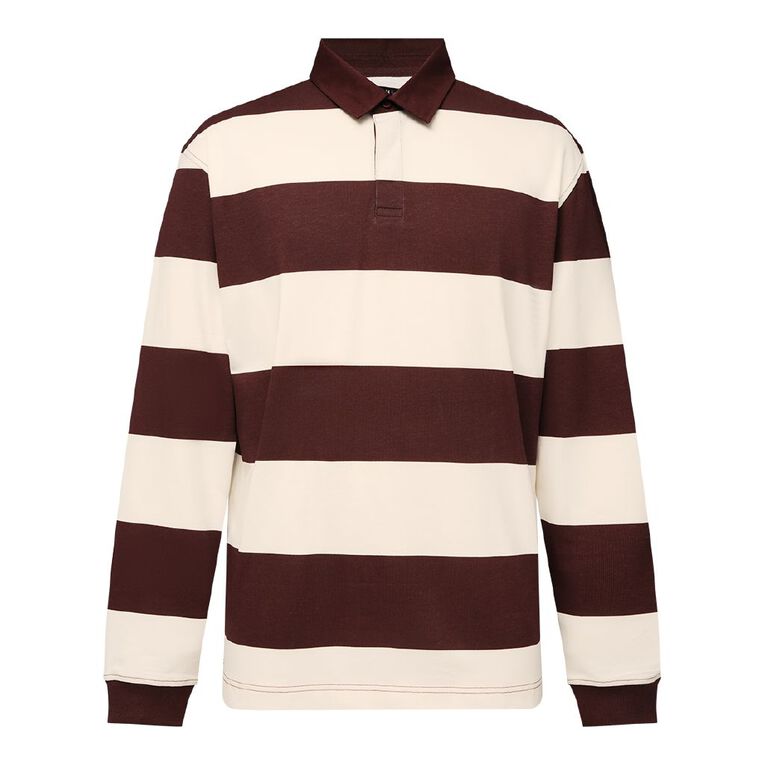 H&H Men's Stripe Rugby Polo, Burgundy, hi-res