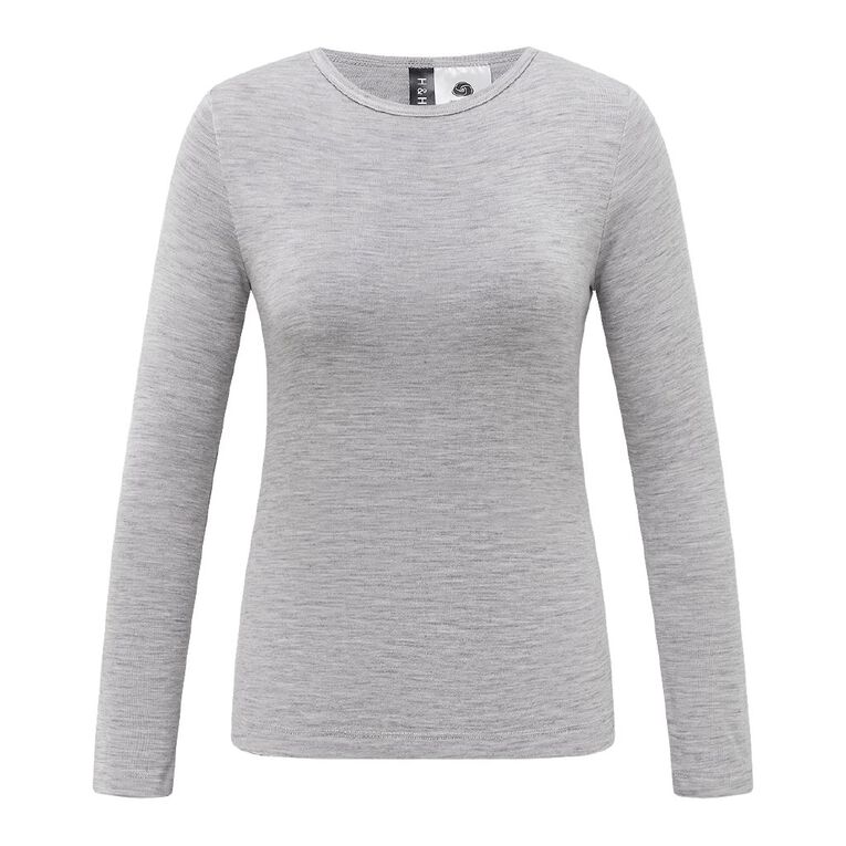 H&H Women's Merino Blend Crew Neck Top, Grey Light, hi-res