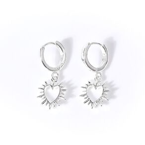Silver Plated Heart Sunray Earrings