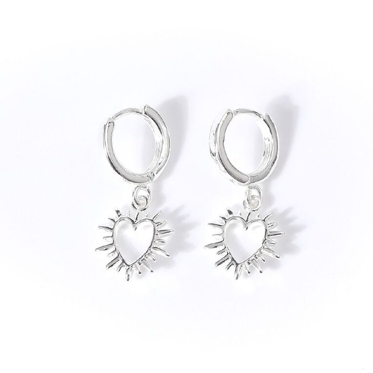 Silver Plated Heart Sunray Earrings, , hi-res