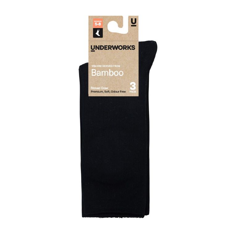 Underworks Women's Bamboo Crew Socks 3 Pack, Black, hi-res