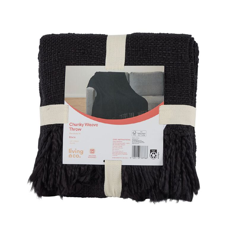 Living & Co Throw Chunky Weave Black 127cm x 152cm, , hi-res