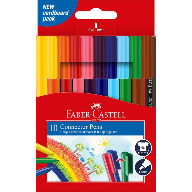 Faber-Castell Connector Felt Pens 10 Pack Multi-Coloured 10 Pack, , hi-res