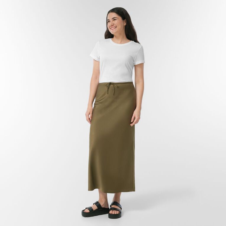 H&H Women's Satin Bias Skirt, Green Dark, hi-res