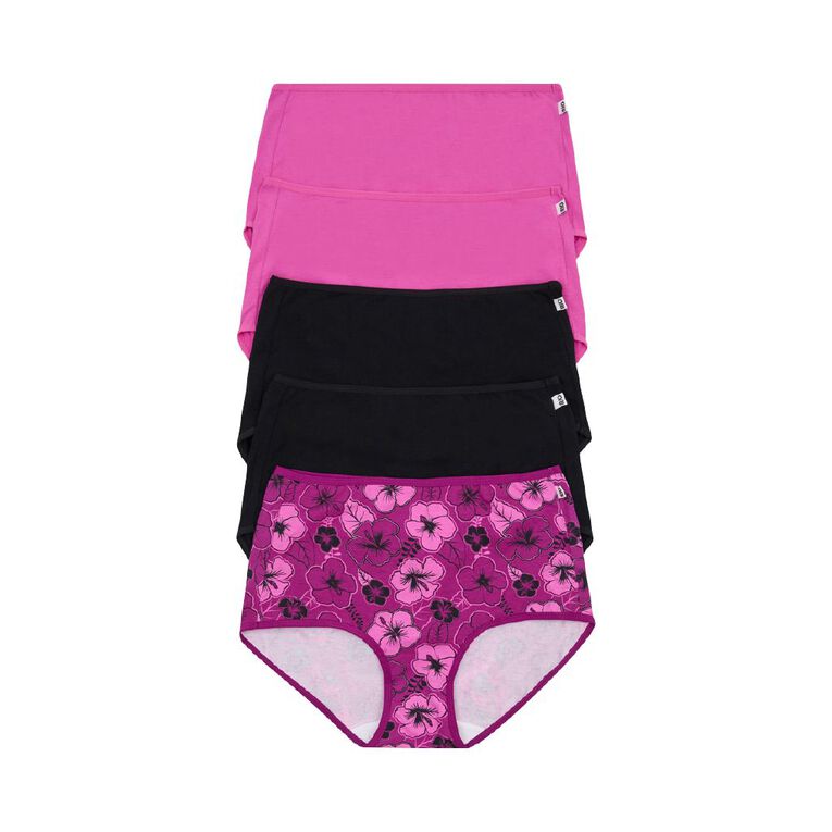 Rio Women's Full Briefs 5 Pack, Black/Pink, hi-res