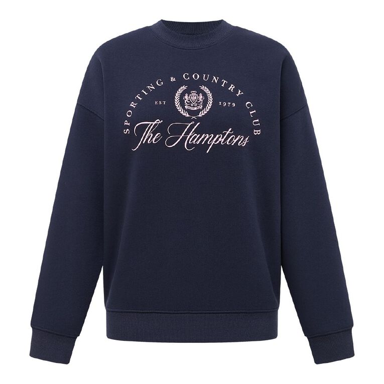H&H Women's Long Sleeve Graphic Crew, Blue Dark, hi-res