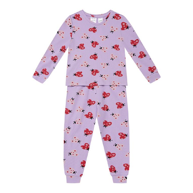 H&H Girls' Ribbed Long Sleeve Pyjama 2 Pack, Purple Mid, hi-res