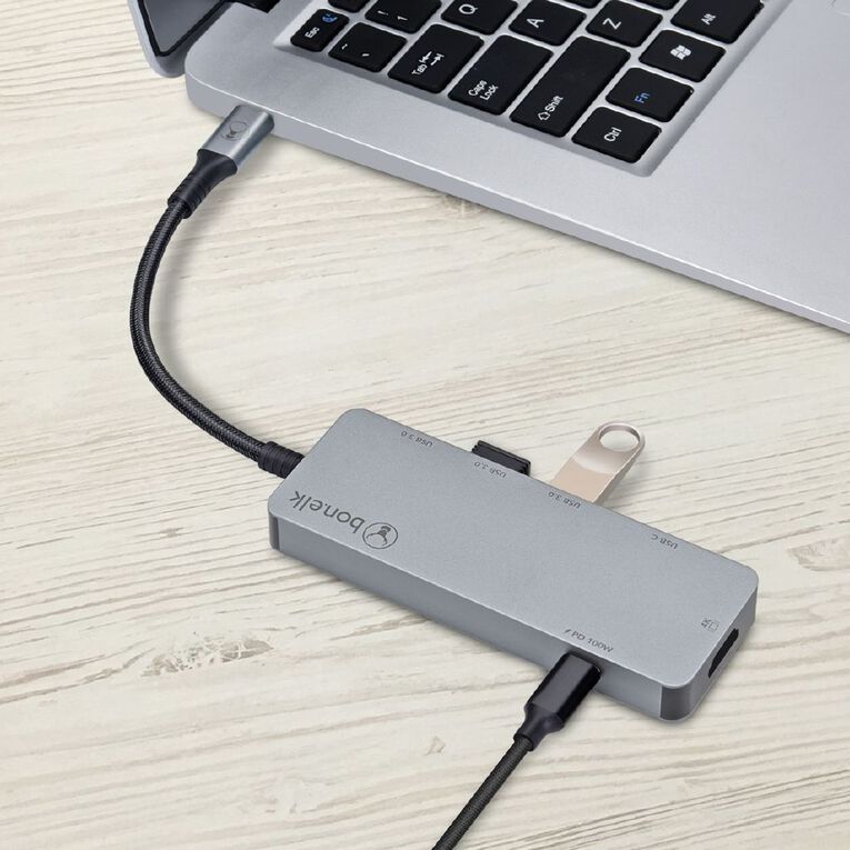 Bonelk Long Life USB A to 3 Port Hub + SD/TF Reader Space Grey Grey, , hi-res