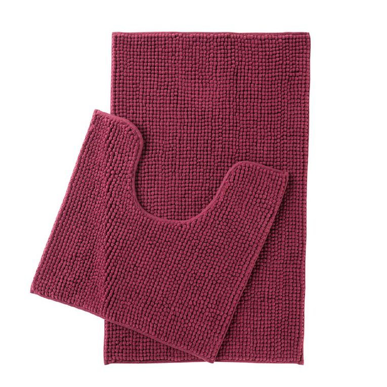 Living & Co Bath Mat Set Popcorn 2 Piece Plum 45cm x 75cm, , hi-res