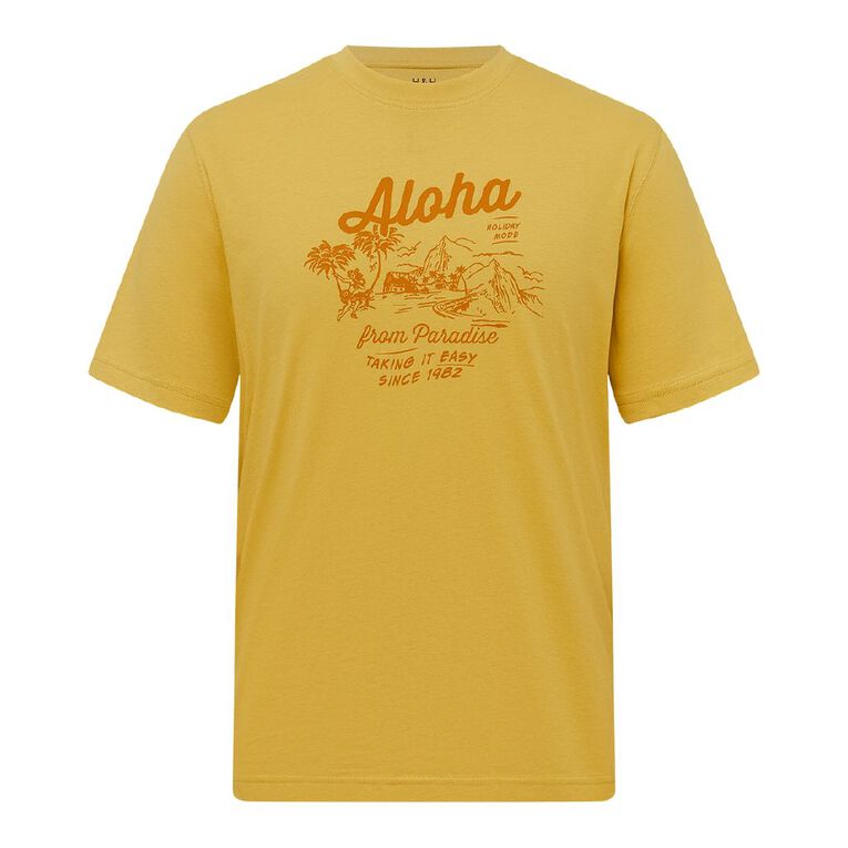 H&H Men's Regular Fit Printed Tee, Yellow Mid, hi-res