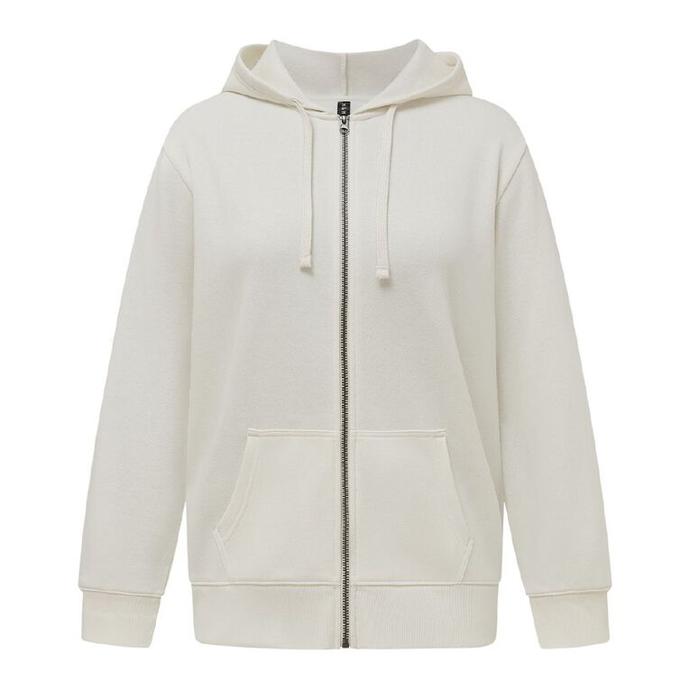 H&H Women's Zip-Thru Washed Hoodie, Cream, hi-res