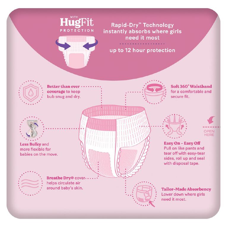 Huggies Ultra Dry Nappy Pants Junior Girls' Size 6 15+kg 12 Pack, , hi-res