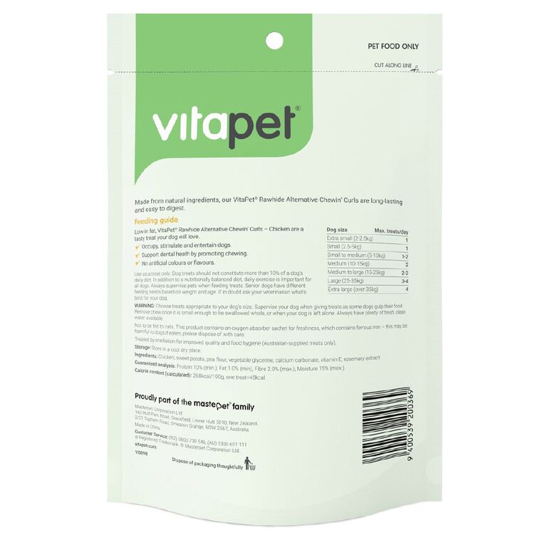 Vitapet Rawhide Alternative Chewin Curls Chicken 6 Pack, , hi-res