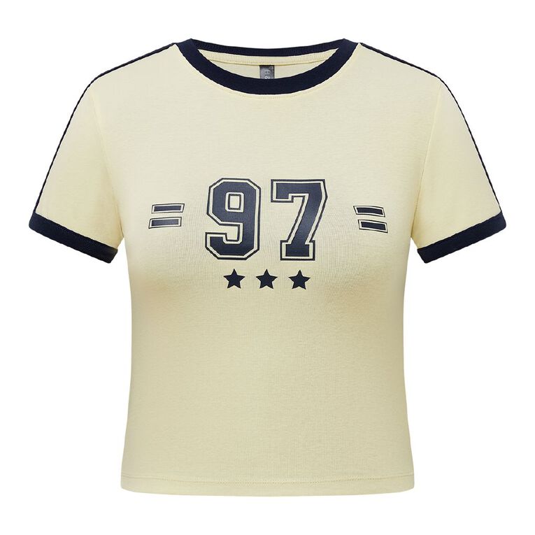 H&H Women's Short Sleeve Ringer Tee, Yellow Light, hi-res