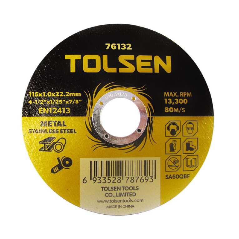 Tolsen Metal Cutting Disc 115mm x 1.0mm x 22mm 10 Pack, , hi-res