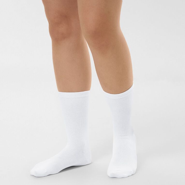 H&H Women's Plain Crew Socks 5 Pack, White, hi-res