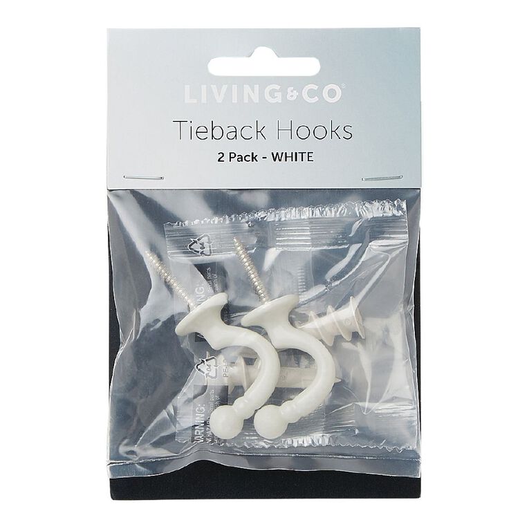 Living & Co Tieback Hook White 2 Pack, White, hi-res