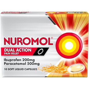 Nuromol Dual Action Liquid Pain Relief Capsules 10Ea
