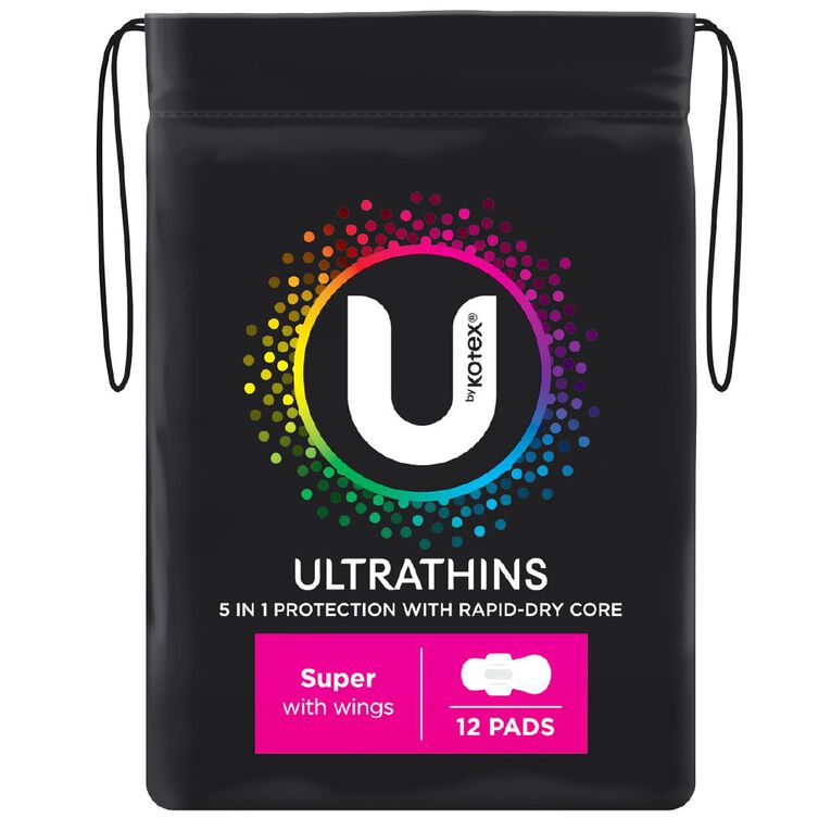 U By Kotex Ultra-thin Super Wings Pads 12 Pack, , hi-res
