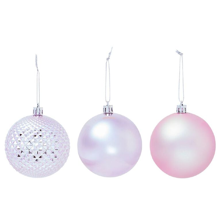 Wonderland Christmas Baubles 8cm Pink 8 Pack, , hi-res