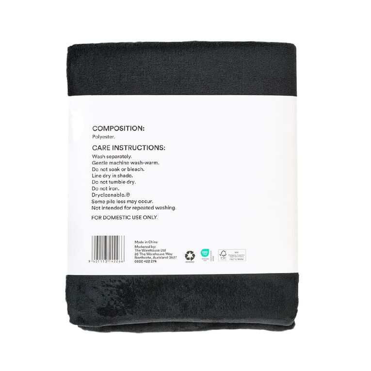 Living & Co Ultra Soft Plush Blanket Black Queen, Black, hi-res