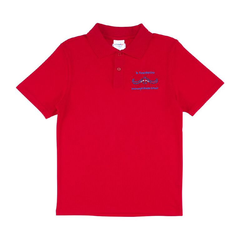 Schooltex Invercargill Middle School Short Sleeve Polo with Embroidery, Red Mid, hi-res