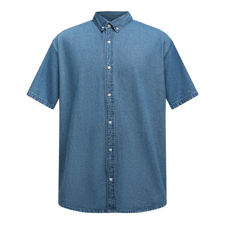 Garage Men's Short Sleeve Denim Shirt, Denim Mid, hi-res