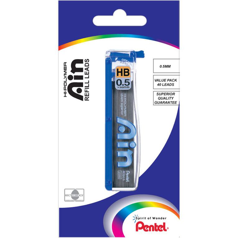 Pentel Ain Stein Pencil Leads HB 0.5mm Black 40 Pack, , hi-res
