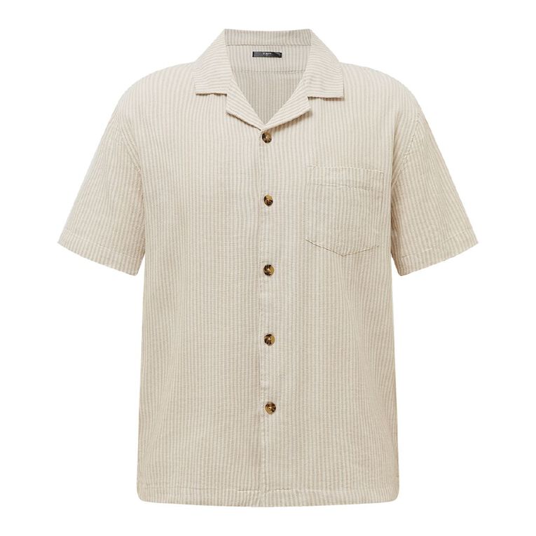H&H Men's Short Sleeve Cotton Linen Shirt, Cream, hi-res