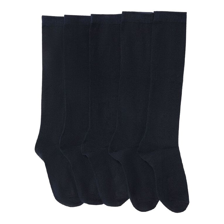 H&H Girls' School Knee High Socks 5 Pack, Navy, hi-res