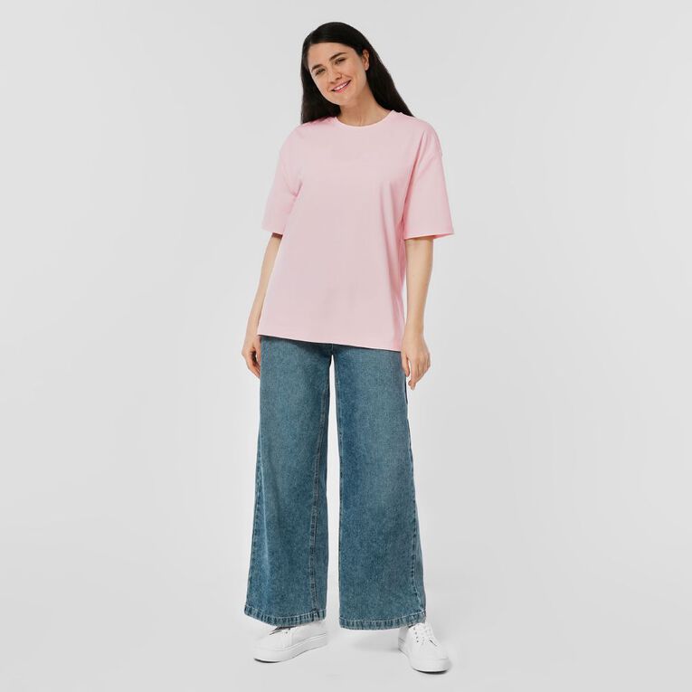 H&H Women's Short Sleeve Boxy Plain Tee, Pink, hi-res