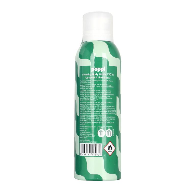 Poppi Foaming Body Wash Coconut And Lime 230ml, , hi-res