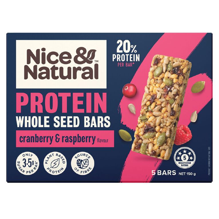 Nice & Natural Protein Whole Seed Bars Cranberry Raspberry 5 Pack, , hi-res