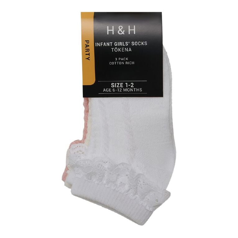 H&H Infants' Lace Detail Socks 3 Pack, Pink Light, hi-res