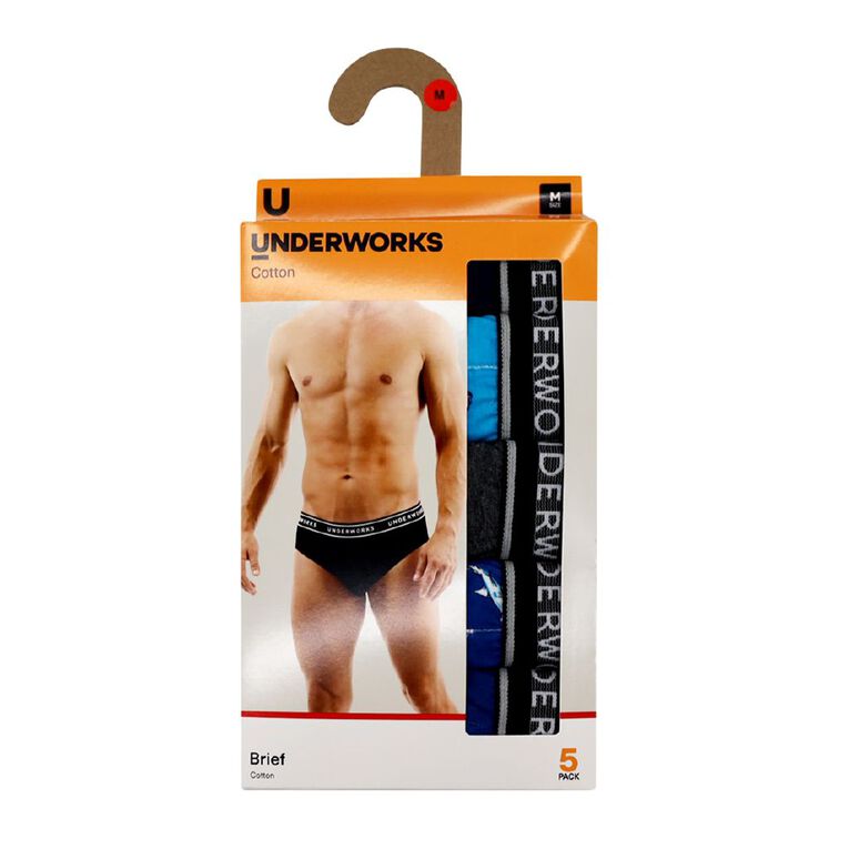 Underworks Men's Briefs 5 Pack, Blue Mid, hi-res