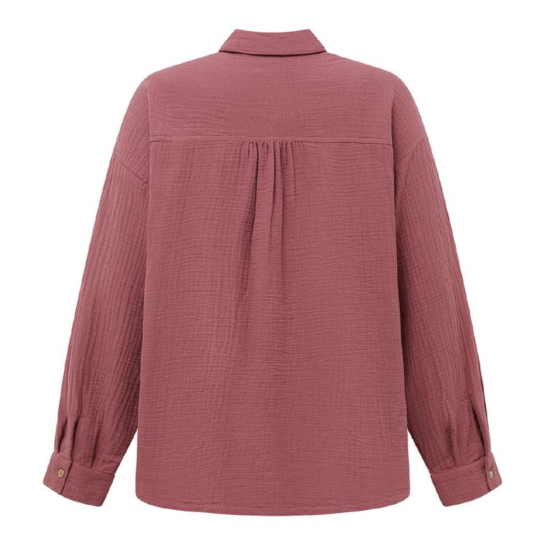 H&H Women's Long Sleeve Muslin Shirt, Pink Dark, hi-res