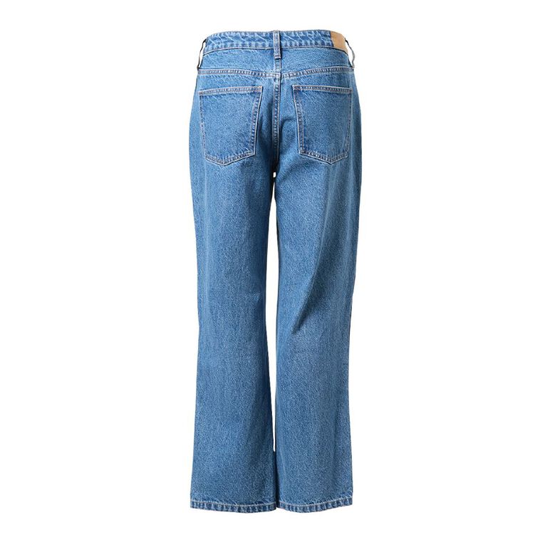 H&H Women's High Rise Wide Leg Suede Side Stripe Jeans, Denim Mid, hi-res