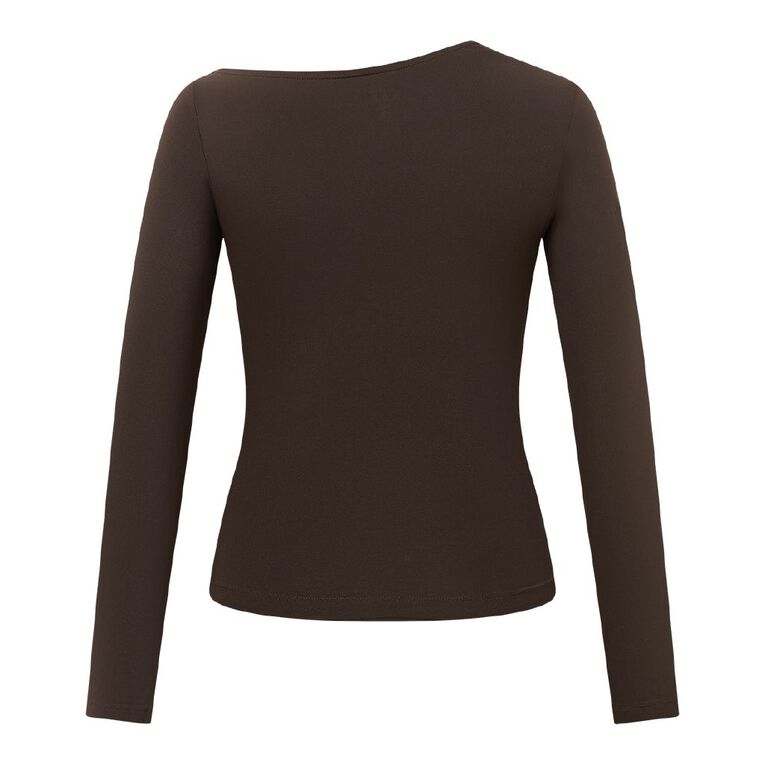 H&H Women's Contour Off Shoulder Top, Brown Dark, hi-res