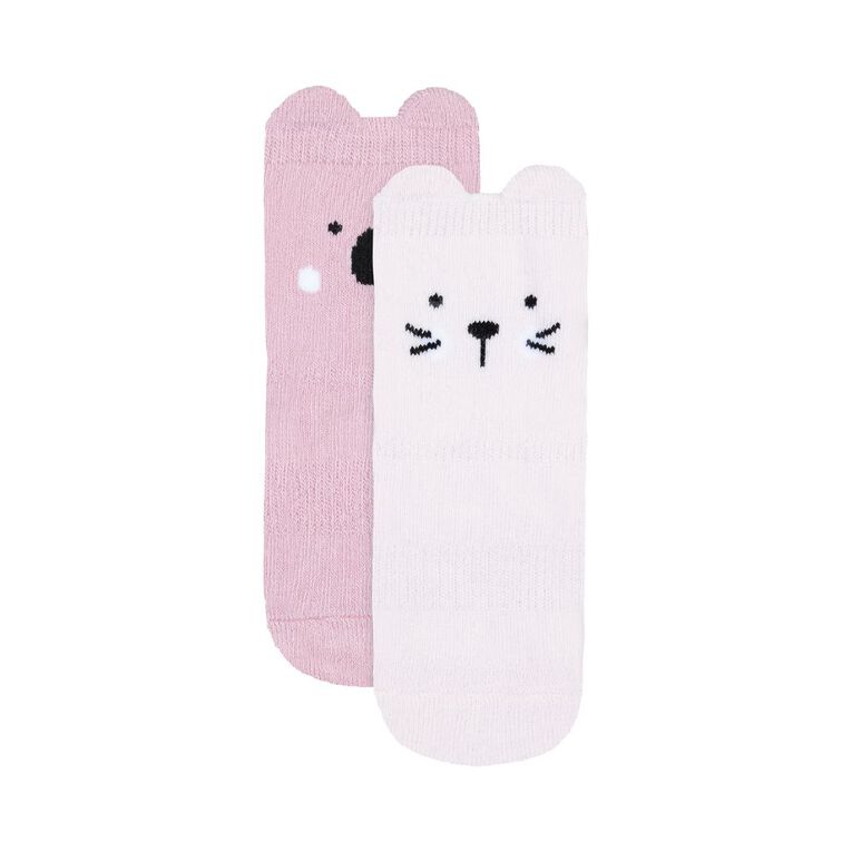 Underworks Infants' Non Skid Socks 2 Pack, Pink, hi-res