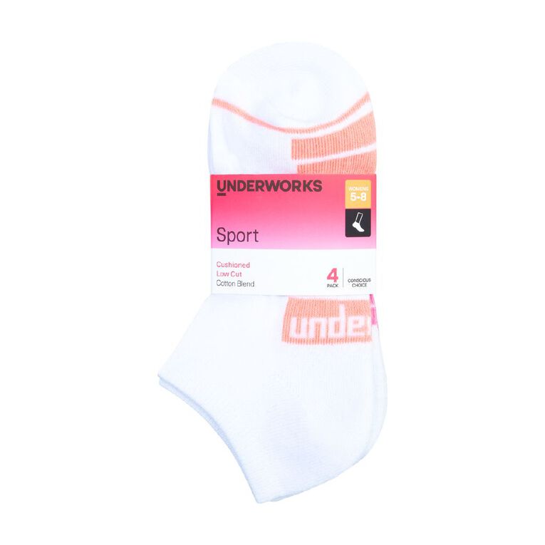 Underworks Women's Low Cut Sport Socks 4 Pack, White2, hi-res