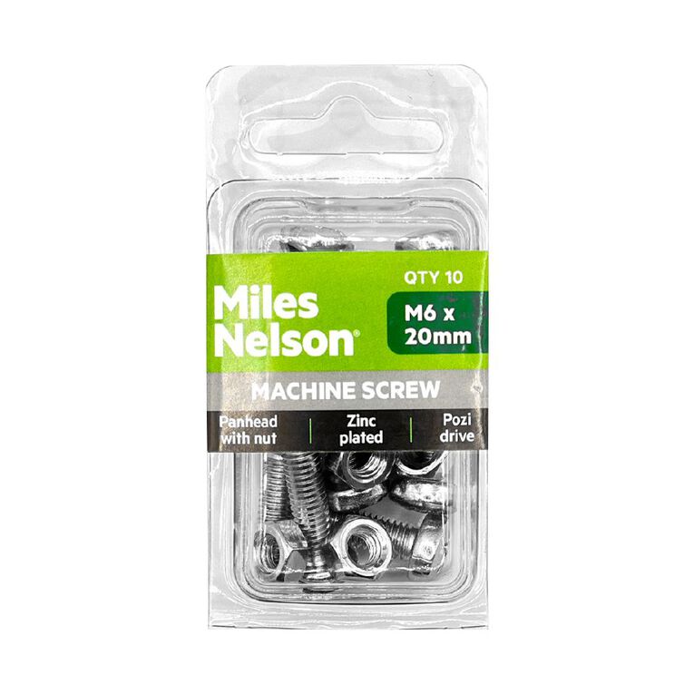 Miles Nelson Zinc Pozi Drive Pan Head Screw & Nut M6x20mm 10 Pack, , hi-res