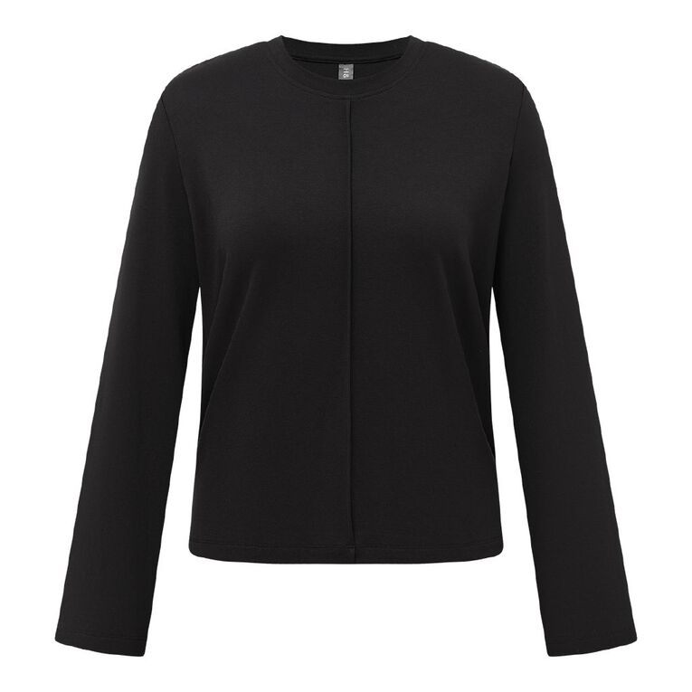 H&H Women's Long Sleeve Ponte Seam Detail Top, Black, hi-res